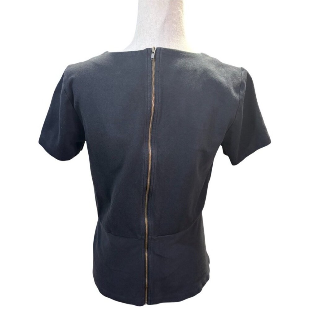 J Crew  Outlet M Black Zip Back Fit & Flare Peplum Top  Balletcore Rocker